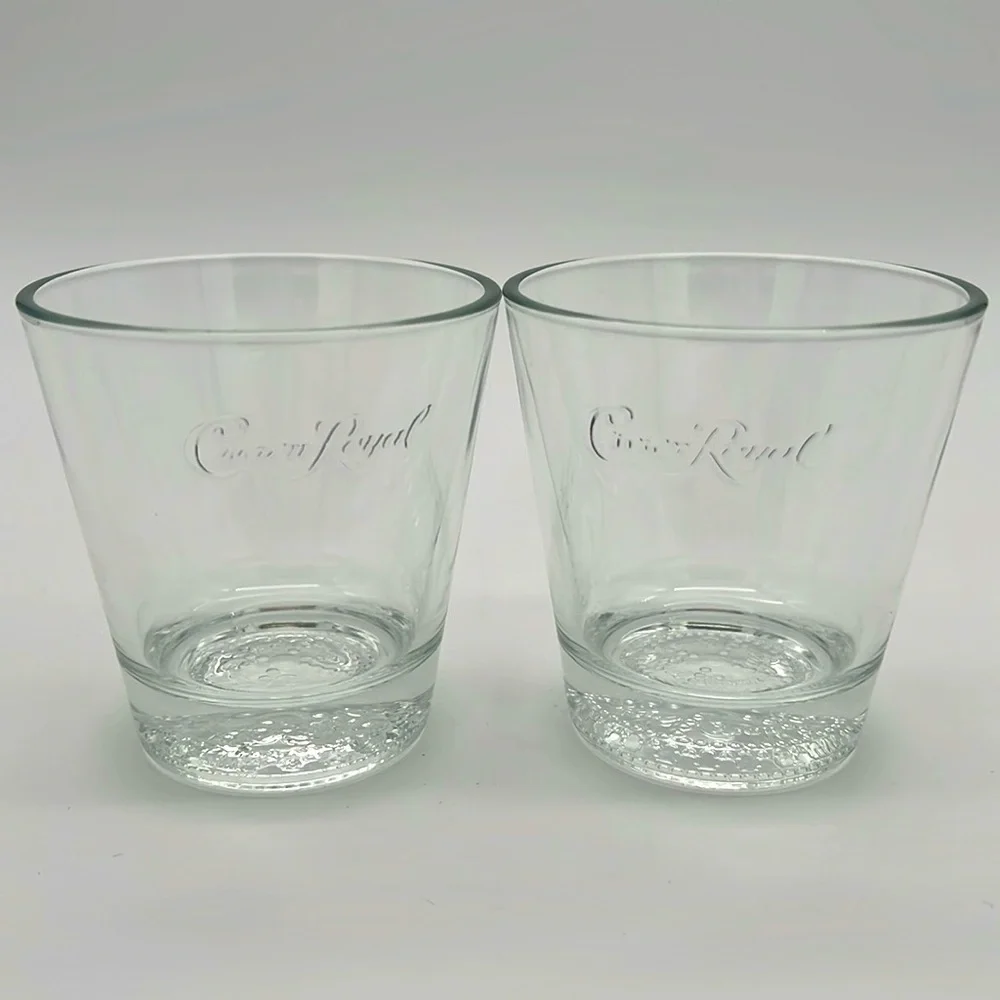 Crown Royal Canadian Whiskey Embossed Rocks Tumbler Bar Glasses (Set of 2)
